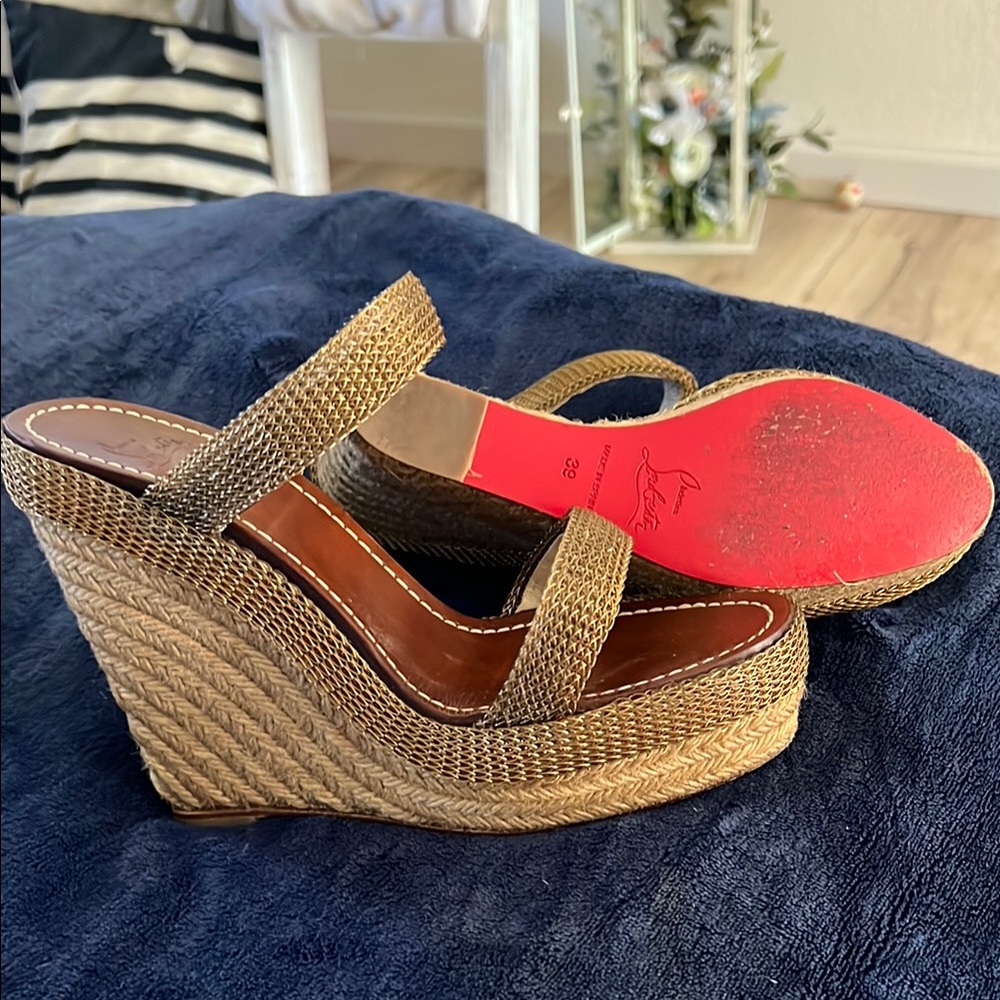 Christian Louboutin Gold Wedges with Iconic Red Sole